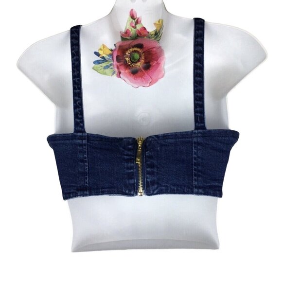 Mistress Rocks Denim Jean Crop Top Canadian Tuxedo Gothic Size Small - Picture 4 of 6